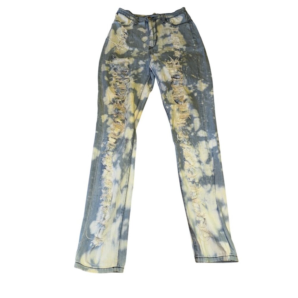 Tie-Dye‎ Distressed Light Wash Denim Jeans Size 15 By Aphrodite Bleached Ripped